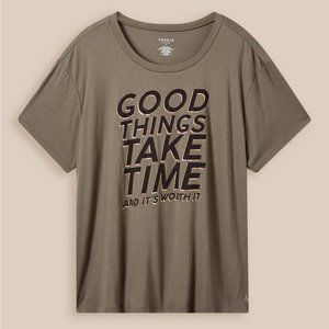 Torrid Happy Camper Dusty Olive Green Good Things Take Time Performance Tee 3 3X